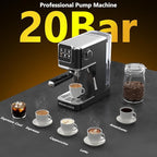 Espresso Machine 20 Bar,Touch Screen Espresso Maker with Steam Milk Frother,Compact Stainless Steel Coffee Machine for Cappuccino Latte Americano Espresso Cool,Gift for Coffee Lovers,Black