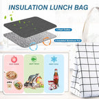 iknoe Insulated Lunch Bag for Women & Adults, 9L Foldable Wide-Open Cooler Bag with Pockets, Leakproof & Portable, for Picnic, Office, Beach(White grid)