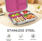 BOSEDSANG Stainless Steel Kids Leak-Resistant Bento Lunch Box, 3-Compartments with Silicone Container, Dishwasher-Safe, Child-Friendly Design for School, Picnics & Travel,BPA-Free(Pink)