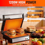 Panini Press Grill, 1200W Sandwich Maker with Non-Stick Plates, Standard 2-Slice Sandwich Press Electric Indoor Grill, Opens 180° to Fit Any Size of Food, Removable Drip Tray, Stainless Steel, Sliver