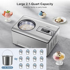 Gasbye Ice Cream Maker with Upgraded Compressor, [40% Faster Freezing], No Pre-Freezing Needed, LED Display, 2.1 Qt Capacity, Easy Operation for Ice Cream & Yogurt, Stainless Steel