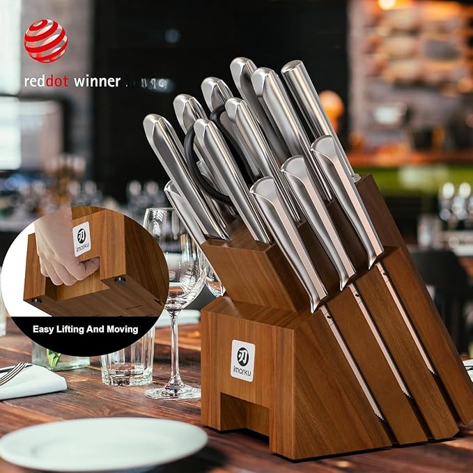 imarku Knife Set, 16PCS High Carbon Stainless Steel Kitchen Knife Set with Block Ultra Sharp Knife Block Set, Japanese Knife Set with Dotted Non-slip Ergonomic Handle, Best Gifts
