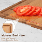 Cutting Board Set with Holder, Space Saving Kitchen Bamboo Chopping Boards, Build in Juice Groove and Grip Handle, Durable Wooden Serving Board for Meal Prep & Charcuterie, Gift Idea