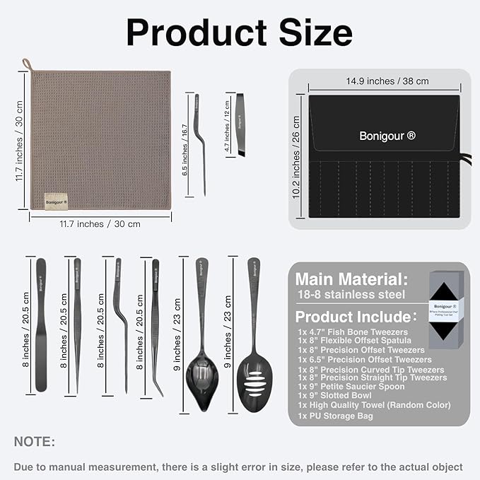 Chef Plating Tools,Professional Culinary Plating Tool Set,Chef Garnish Tools Kit,Fish Tweezers,Pastry Spatula,Cake Decorating Tweezers for Molecular Gastronomy (Black)