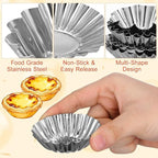 30Pcs Stainless Steel Egg Tart Molds for Baking, 2.5" Mini Tartlet Pans, Quiche Pie Tins, Puto Ensaymada Molder Filipino, Oven Dishwasher Safe Baking Cups for Tart Shells, Mini Cake, Pudding, Muffin