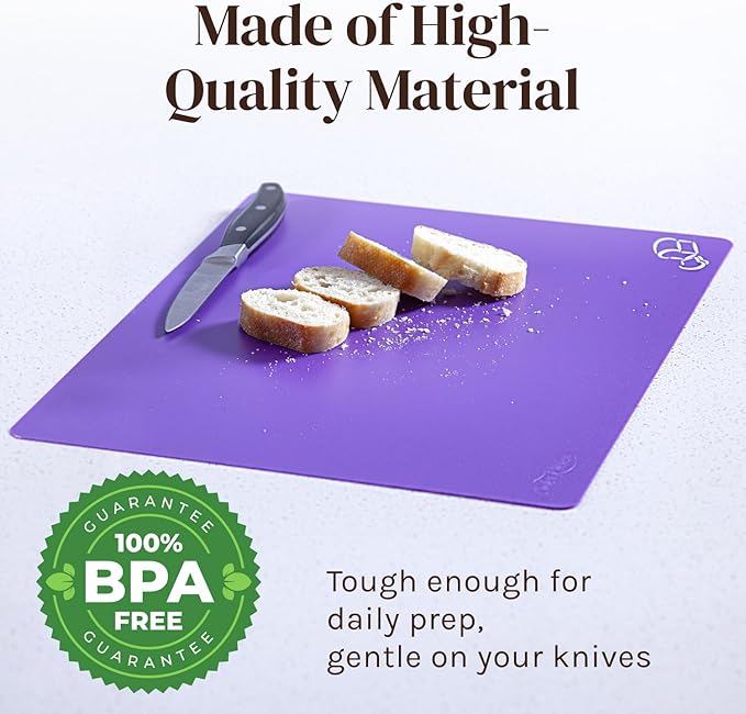 Extra Thick Flexible Plastic Cutting Board Mats Set of 6 for Kitchen, Non-Porous, Non-Slip Waffle Back, Color Coded with Food Icons, Dishwasher Safe, 12 x 15 Inch - Cooler Kitchen