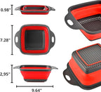 Square Collapsible Colander with Handles – Red Square Silicone Kitchen Strainers with Plastic Handles Foldable Kitchen Strainer Perfect for Draining Pasta Vegetable and Fruit Red