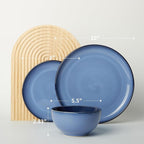 Pokini Stoneware Dinnerware Sets, Ceramic Plates and Bowls Set, Microwave & Dishwasher Safe Kitchen Dish Set, Modern Dinner Plates | Salad Plate | Cereal Bowls for 4, Dishware Sets Blue