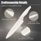 HaWare Knife Set, 21 Pieces Stainless Steel Kitchen Knife Block Set, White Chef Knife Sets with Measuring Spoon & Slicer for Home, 6 Steak Kinves, Sharp Blade & Light Weight Cutlery, Ergonomic Handle