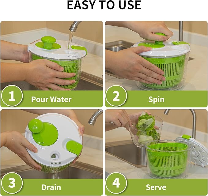 Salad Spinner, Fruit and Vegetable Washer, Spin and Dry Salad Greens, 3 QT Lettuce Spinner with Bowl and Mesh Basket