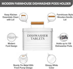 Calindiana Modern Farmhouse Metal Dishwasher Pods Container Holder with Lid for Kitchen Organization and Storage, Kitchen Essentials Decor Accessories, White