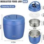 wiwens Thermo Food Jar for Hot Food Adults 32OZ Soup Thermo Lunch Containers Wide Mouth Vacuum Insulated Stainless Steel Leakproof Bento Box with Spoon (Blue)