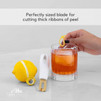 A Bar Above White Handle Gold Blade Channel Knife, Elegant Garnish Tool for Chefs and Bartenders, Citrus Peeler and Lemon Zester for Cocktails, Culinary Dishes, and Home Entertaining