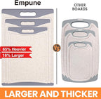 Extra Large Cutting Boards, Plastic Cutting Boards for Kitchen (Set of 3) Cutting Board Set Dishwasher Chopping Board with Juice Grooves Easy-Grip Handles, Beige, Empune