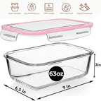 Razab 4 PC 1860ml / 63 Oz / 8 Cups Large Glass Food Storage Containers with Lids - Glass Meal Prep Containers for Roasting & Storing Leftover, Lunch Container with Lids, Microwave & Oven Safe