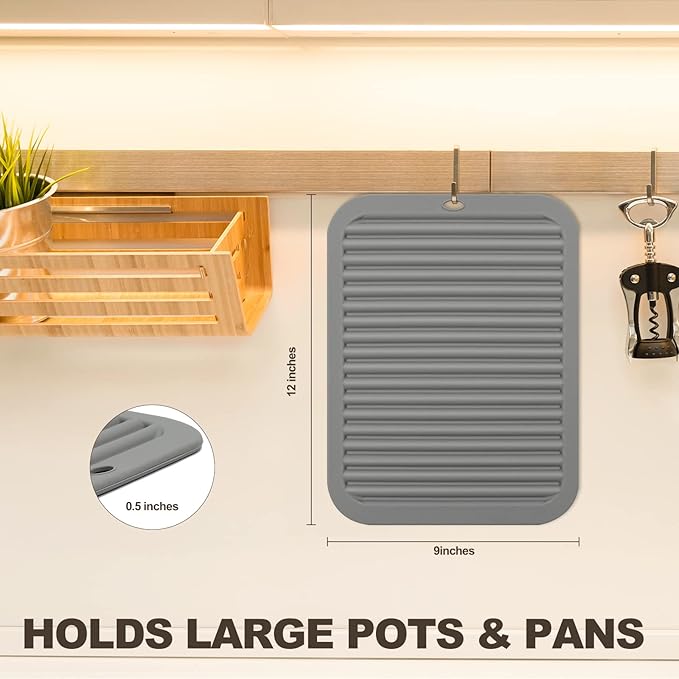 Joyhalo Trivets for Hot Dishes - Hot Pads for Kitchen, Silicone Trivets for Hot Pots and Pans, Hot Plates to Protect Table, Quartz Countertops Heat Resistance to 480°F, Set of 2, Grey