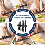 Gourmetop Kitchen Knife Set with No Drilling Magnetic Strip for Kitchen Black Titanium Small Cooking Knives, Sharp Stainless Steel Chef Knife Set for Cutting Meat & Vegetable