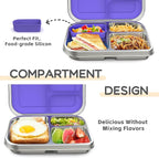 BOSEDSANG Stainless Steel Kids Leak-Resistant Bento Lunch Box, 3-Compartments with Silicone Container, Dishwasher-Safe, Child-Friendly Design for School, Picnics & Travel,BPA-Free(Purple)