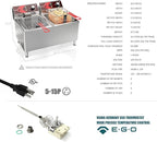 EGGKITPO Deep fryers Commercial Deep Fryer 12L x 2 Large Dual Tank Electric Countertop Fryer for Restaurant with 2 Frying Baskets and Lids, 1800W x 2, 120V