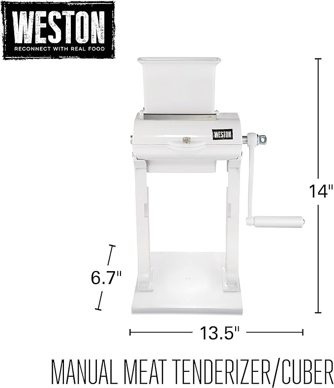 Weston Meat Tenderizer Tool & Heavy Duty Cuber, Quick and Easy Manual Operation For Cuts Up To 4.5” Wide x .75” Thick, Durable Aluminum Construction, Stainless Steel Blades, White (07-3101-W-A)