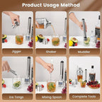 3 Pack Glass Cocktail Shaker Set, 23oz Bartender Kit with Built-in Strainer, Ice Tongs, Measuring Jigger, Muddler & Mixing Spoon, Professional Bar Tools for Home Bartending & Mixology