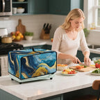 Marble Print Toaster Oven Dust Cover for Kitchen Counter, Heavy Duty Heat-resistant Microwave Oven Protective Cover Air Fryer Covers, Blue & Gold (Small-14.5 * 18.46 * 9 inches)