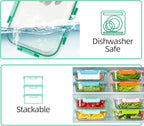 C CREST [10-Pack Glass Food Storage Containers (A Set of Five Colors), Meal Prep Containers with Lids for Kitchen, Home Use - Airtight Glass Lunch Boxes