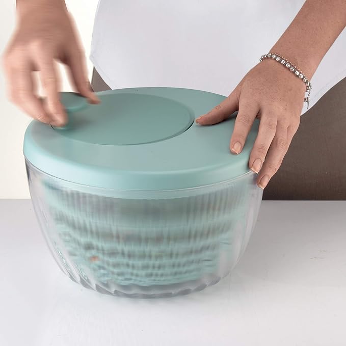 GUZZINI 10" Salad Spinner with Lid - Lichen Green, Wash, Spin & Dry Vegetables, Fruits, Salad, Built in Draining - Fruit Washer Fruit Dryer, Home Gadgets & Kitchen Tools