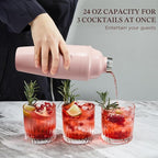 KITESSENSU Cocktail Shaker Set, Stainless Steel Martini Shaker with Bartender Strainer, Measuring Jigger, Bar Mixing Spoon, Cocktail Recipe Included, Pink
