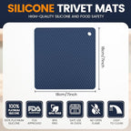 Silicone Trivet Mats 4 Heat Resistant Pot Holders Multipurpose Non-Slip Hot Pads for Kitchen Potholders, Drying mat, Jar Opener, Spoon Holder, Coaster.(Blue)