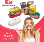 Kitchen Mama Auto Electric Can Opener: Open Your Cans with A Simple Press of Button - Automatic, Hands Free, Smooth Edge, Food-Safe, Battery Operated, YES YOU CAN (White)
