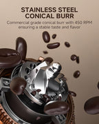AMZCHEF Single Dose Coffee Grinder – 75 Settings Burr Grinder, 40mm Conical Burr, Anti-Static & Low-Retention Design, Quiet DC Motor with Magnetic Outlet & Vacuum Dosing Cup for Espresso, French Press