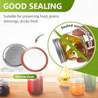 52Pcs Wide Mouth Canning Lids, Rings for Ball & Kerr Mason Jar Lids with Bands - Food Grade with Silicone Airtight Seal Split-Type Metal Large Ball Lids