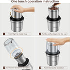 Secura Electric Coffee Grinder and Spice Grinder with 2 Stainless Steel Blades Removable Bowls