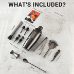 Bartender Kit Cocktail Shaker Set, Stainless Steel Cocktail Kit with 12 Piece Bar Accessories, 25oz Shaker Bar Set Drink Mixer Set with Stand Jigger Strainer Spoon Muddler for Cocktails (Black)