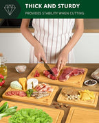 ROYAL CRAFT WOOD Wooden Cutting Boards for Kitchen Meal Prep & Serving - Bamboo Wood Serving Board Set with Deep Juice Groove Side Handles - Charcuterie & Chopping Butcher Block for Meat