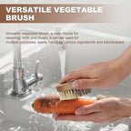 2 Pack Wooden Vegetable Brush for Food - Dual Bristle Potato Brush Scrubber with Hanging Rope | Natural Compostable Kitchen Vegetable Scrubber for Potatoes, Carrots, Fruits