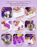Kids Baking Set–Real Cooking Set for Kids with Kids Cooking Utensils & Kitchen Accessories, Measuring Tools & Baking Supplies,Great Gift for Pretend Play & Montessori Learning (Purple)