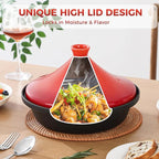 Moroccan Tagine for Cooking: Enameled Cast Iron Cooking Pot, Slow Cooker, Classic Kitchen Cookware, Tajine with Ceramic Cone-Shaped Closed Lid, 3.3 QT, Orange
