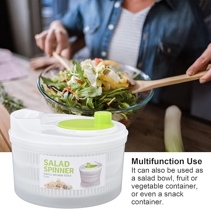 Salad Spinner, Salad Drye with Rotary Handle, 3L Plastic Salad Drainer Vegetable Dryer Multifunction Easy Draining Fruit Washer Manual Lettuce Dryer for Cooking