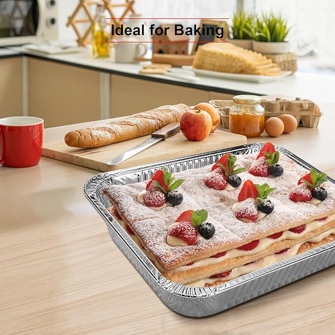 GrillChef Aluminum Foil Pans with Lids, Disposable 9x13 Baking Pans, 25 Pack Tin Foil Holders Half Size for Cake, Steam Table, Cooking, Heating, Storing, Aluminum Trays Heavy Duty