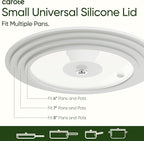 CAROTE 2 PCS Universal Silicone Lid for Pots, Pans and Skillets, Pot Lid fit 6", 7" 8" & 9.5", 10", 11" Diameter Cookware, Pan Cover With Heat Resistant Silicone Rim and Tempered Glass, White