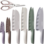 Astercook Knife Set, 13 Pieces Kitchen Knives Set with Healthy Anti-Rust Coating, Dishwasher Safe, Stainless Steel Chef Knife Sets with 6 Blade Guards, Perfect Holiday Gifts for Kitchen Morandi