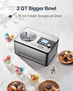VEVOR Automatic Ice Cream Maker with Built-in Compressor, 2 Quart No Pre-freezing Fruit Yogurt Machine, Stainless Steel Electric Sorbet Maker, 3 Modes Gelato Maker with LCD Display & Timer, Silver