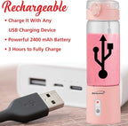 Brentwood 50-Watt 17-Oz. Portable Battery-Operated USB-Chargeable Glass Blender (Pink)