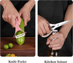 Pink Kitchen Knife Set, 9-Piece - Non-Stick, Sharp, High Carbon Stainless Steel Knives with Acrylic Block - Perfect for Meat Slicing, Chopping - Ideal Kitchen Gifts for Women