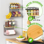 Magnetic Shelf for Fridge with Wood Lid, Fruit Potato and Onion Storage Bins, Pantry Organizers & Storage, Large Container Magnetic Spice Rack for Refrigerator, Kitchen Counter (Silver-gray, 2)