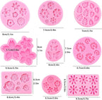 Flower Silicone Molds,9pcs Rose Leaf Daisy Sunflower Chrysanthemum Small Flowers Fondant Molds Polymer Clay Mould Candy Chocolate Molds for Cupcake Cake Pop Puck Decoration DIY Crafts