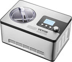VEVOR Automatic Ice Cream Maker with Built-in Compressor, 2 Quart No Pre-freezing Fruit Yogurt Machine, Stainless Steel Electric Sorbet Maker, 3 Modes Gelato Maker with LCD Display & Timer, Silver