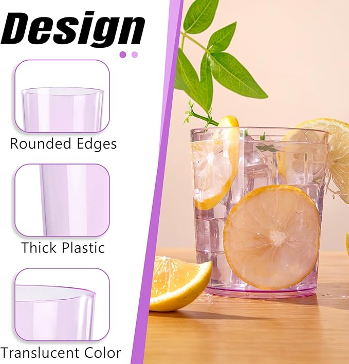 Liacere Plastic Drinking Glasses (Set of 12) 14 oz Purple Plastic Glasses Colors，Kitchen Water Glasses Cup, Bar Tumbler Glassware Set for Beer, Juice, Cocktail, Whiskey, Milk for Valentine’s Day